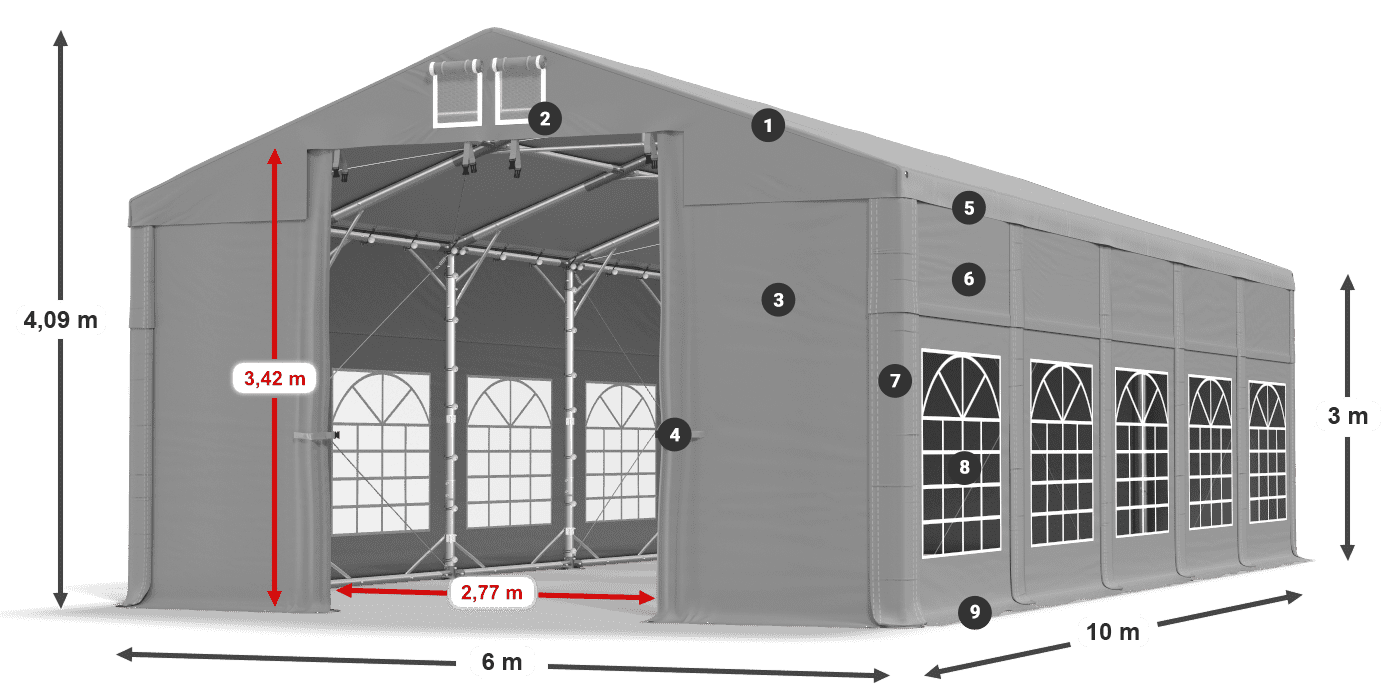 Střecha: FR 620 PVC Stěny: SD 500 PVC 3m legenda