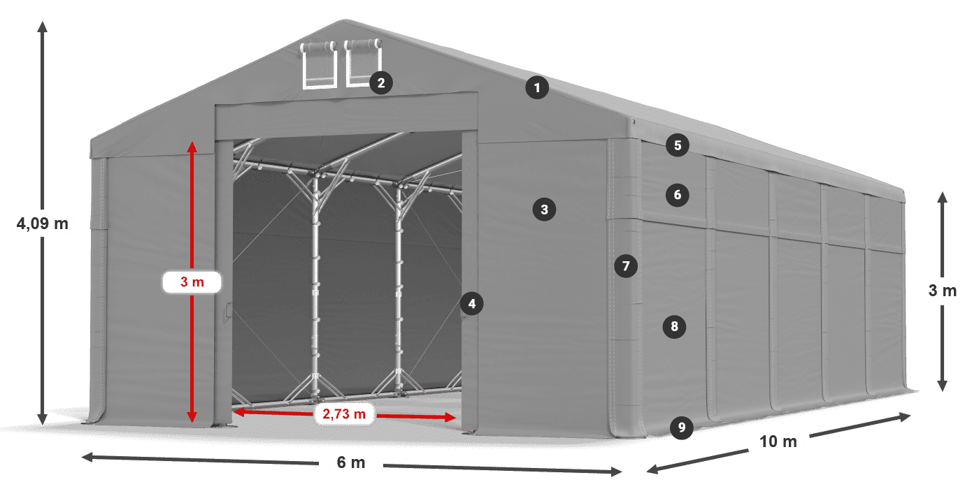 Střecha: MS 580 PVC Stěny: FR 620 PVC  3m legenda
