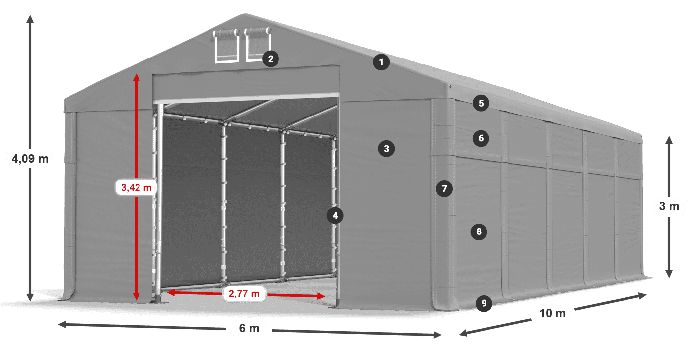 Střecha: MS 580 PVC Stěny: FR 620 PVC  3m legenda
