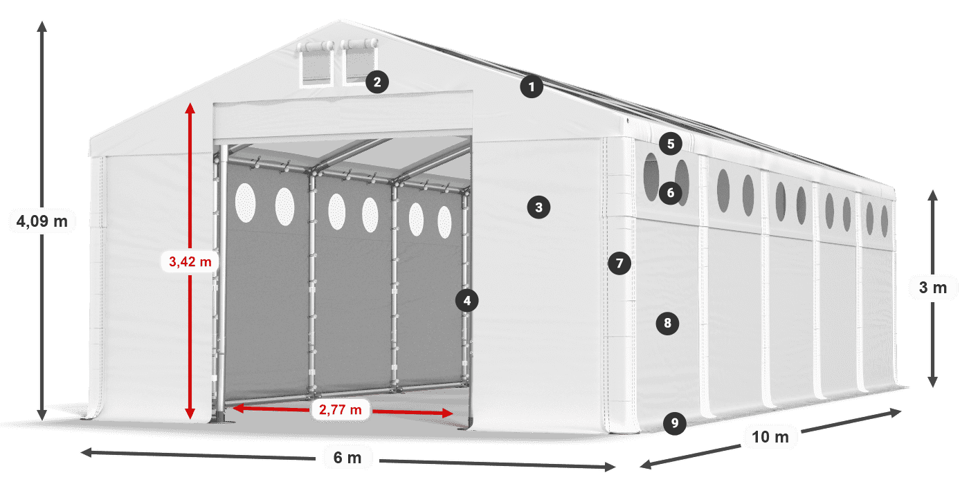 Střecha: MS T 580 PVC Stěny: FR O 620 PVC 3m legenda