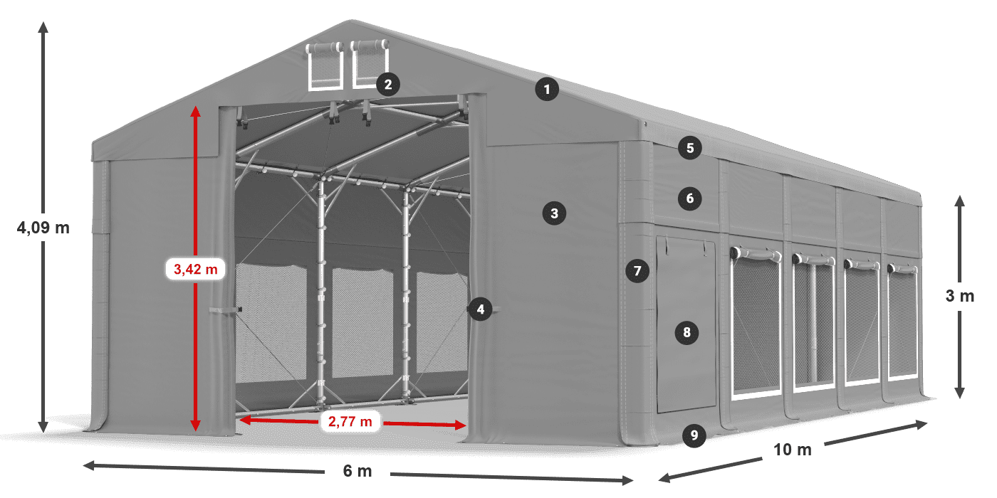 Střecha: MS 580 PVC Stěny: SD M 500 PVC 3m legenda