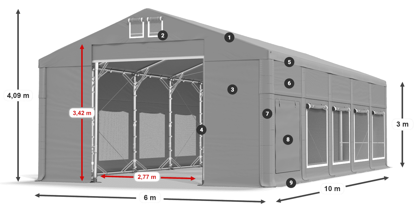 Střecha: MS 580 PVC Stěny: SD M 500 PVC 3m legenda