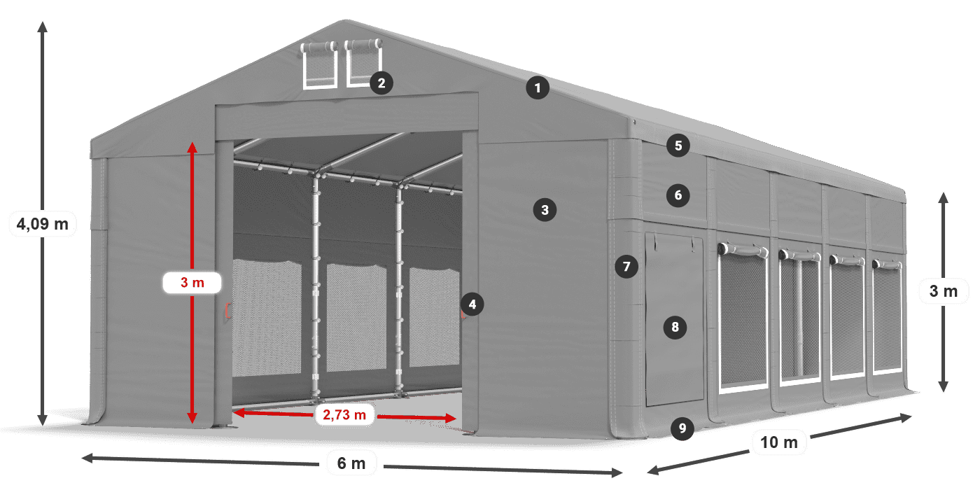 Střecha: MS 580 PVC Stěny: SD M 500 PVC 3m legenda