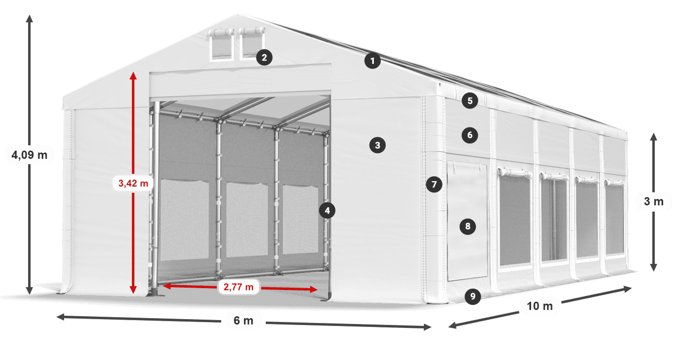 Střecha: MS T 580 PVC Stěny: SD M 500 PVC 3m legenda