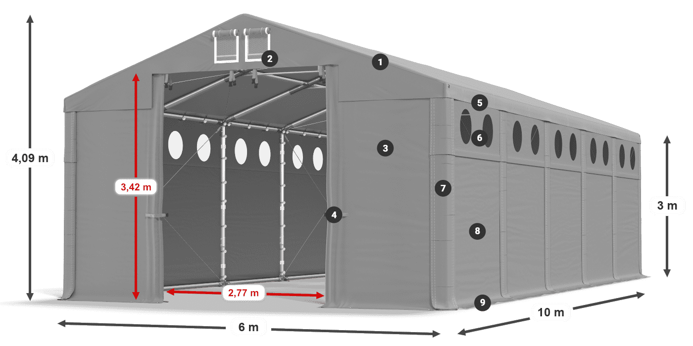 Střecha: MS 580 PVC Stěny: SD O 500 PVC 3m legenda