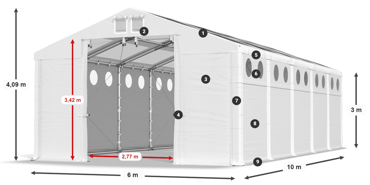 Střecha: MS T 580 PVC Stěny: SD O 500 PVC 3m legenda