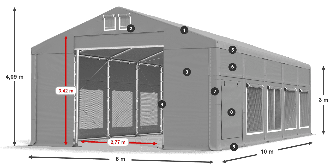 Střecha: MS 580 PVC Stěny: SD M 500 PVC 3m legenda