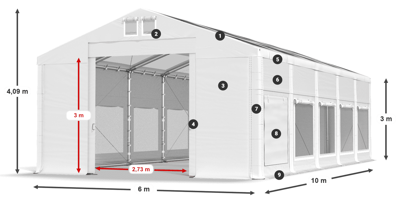 Střecha: MS T 580 PVC Stěny: SD M 500 PVC 3m legenda