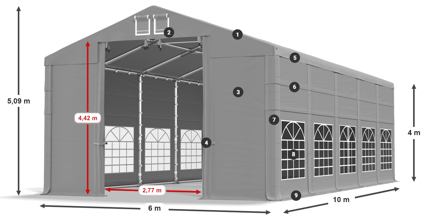 Střecha: FR 620 PVC Stěny: SD 500 PVC 4m legenda