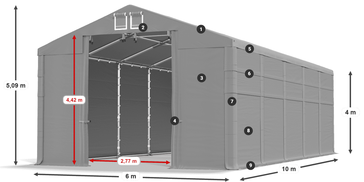 Střecha: MS 580 PVC Stěny: SD 500 PVC 4m legenda