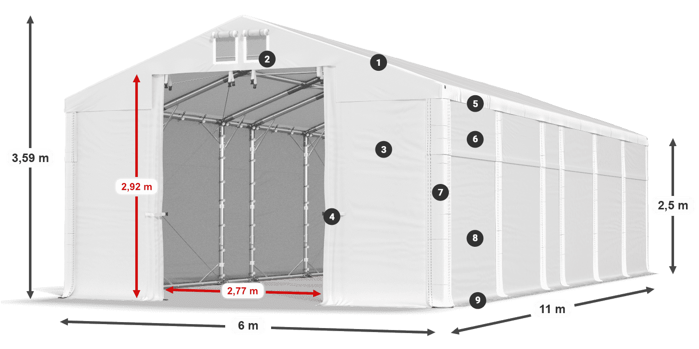 Střecha: FR 620 PVC Stěny: MS 580 PVC 2,5 m legenda