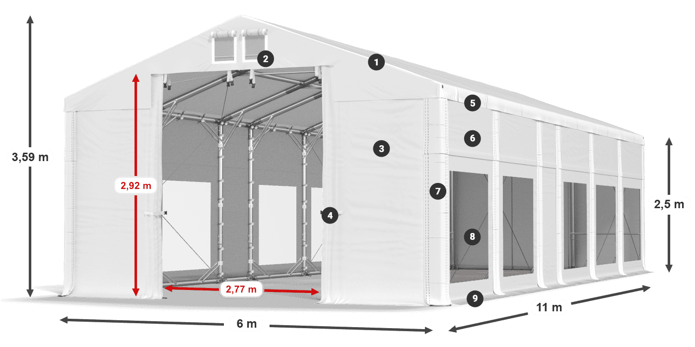 Střecha: FR 620 PVC Stěny: MS 580 PVC 2,5 m legenda