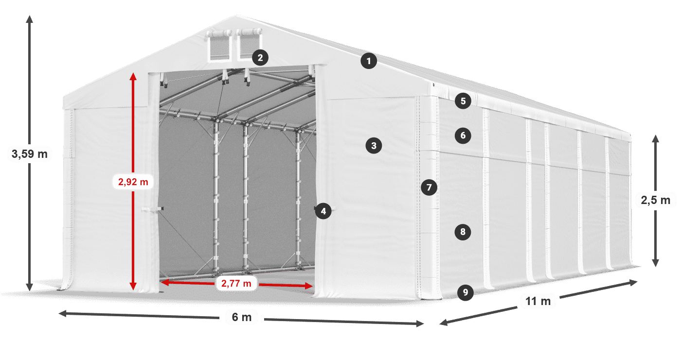 Střecha: MS 580 PVC Stěny: FR 620 PVC 2,5 m legenda