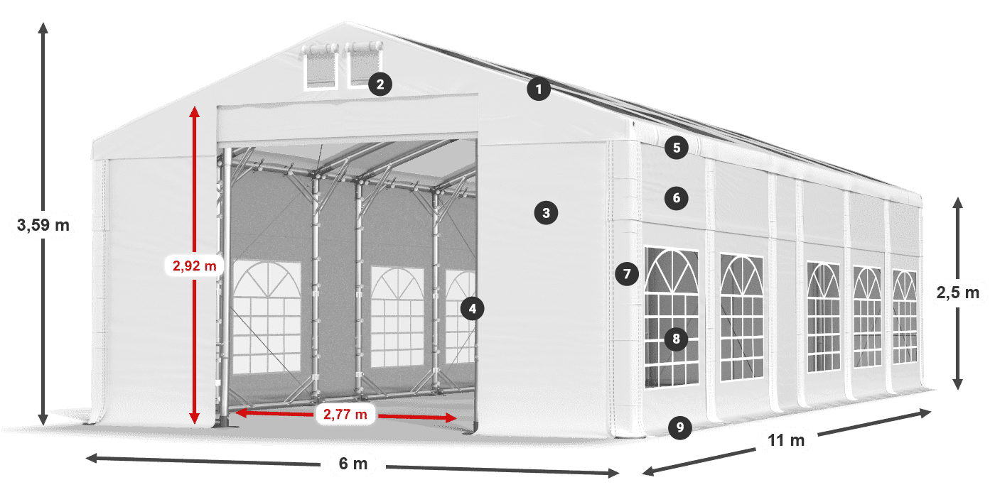 Střecha: MS T 580 PVC Stěny: FR 620 PVC 2,5 m legenda