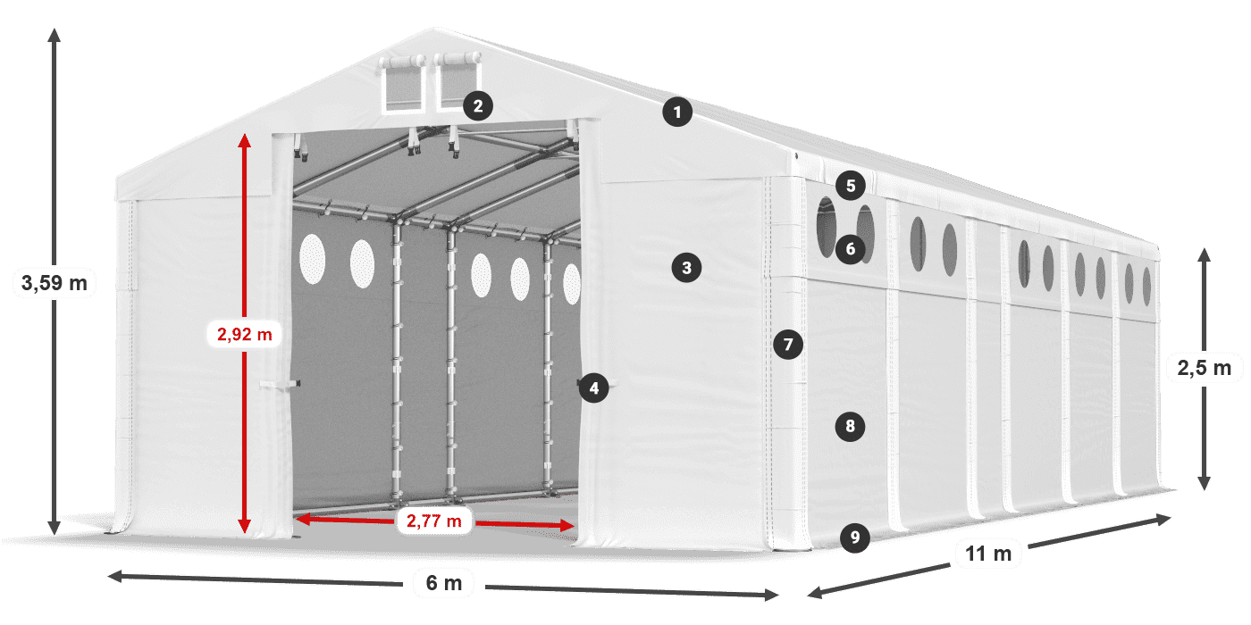 Střecha: MS 580 PVC Stěny: FR O 620 PVC 2,5 m legenda