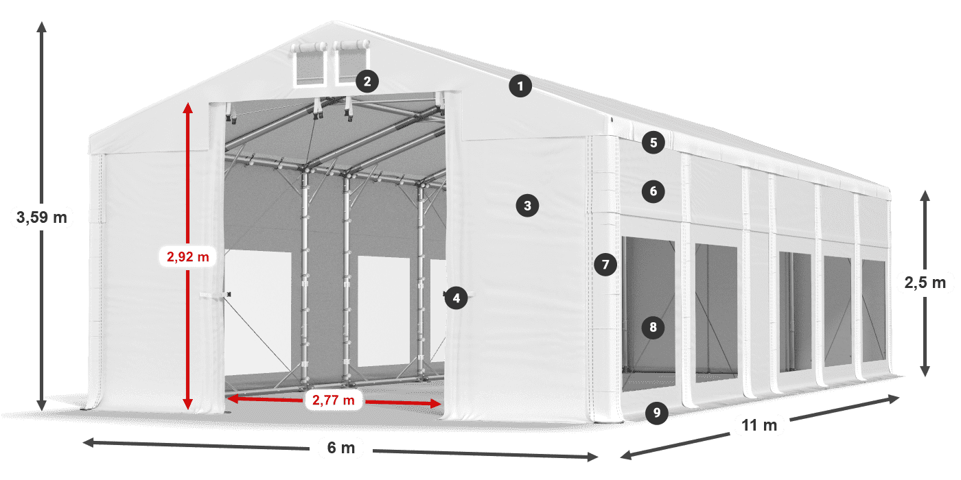 Střecha: MS 580 PVC Stěny: MS 580 PVC 2,5 m legenda