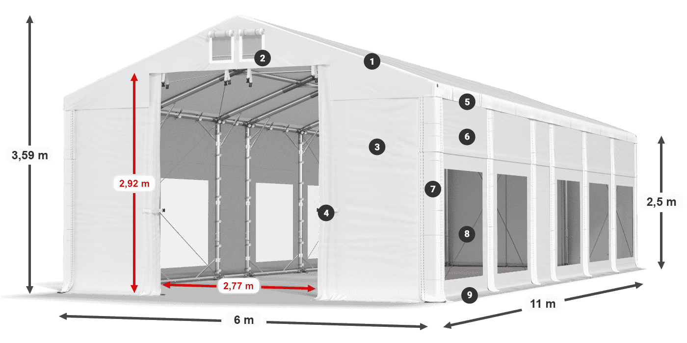 Střecha: MS 580 PVC Stěny: MS 580 PVC 2,5 m legenda