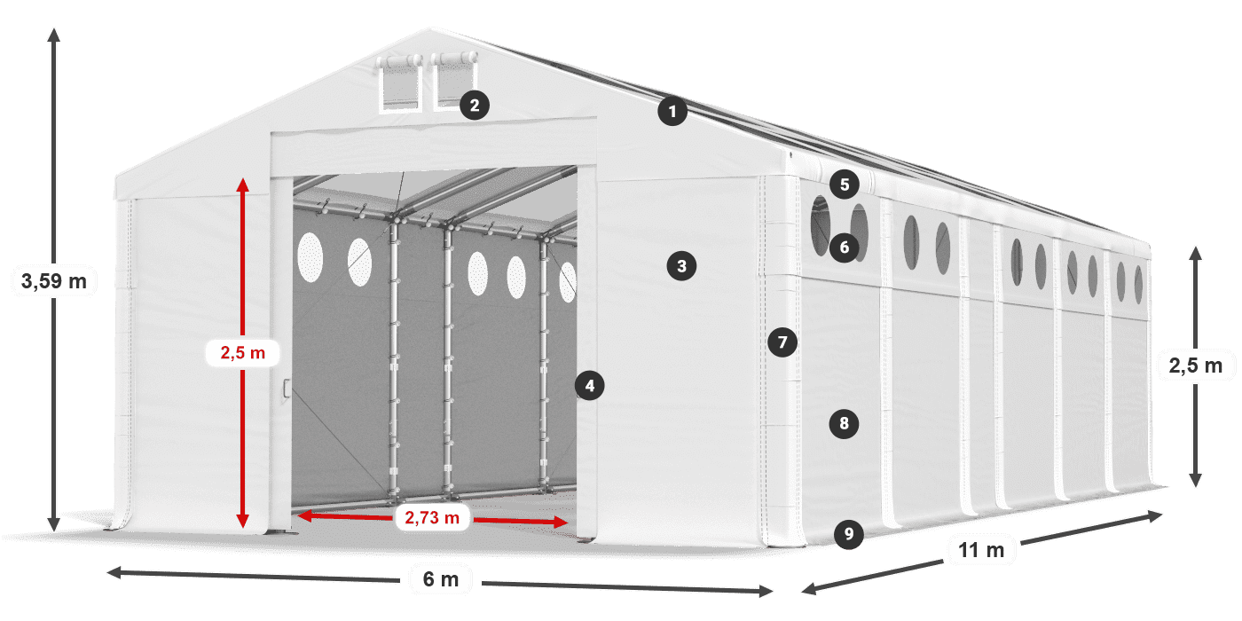 Střecha: MS T 580 PVC Stěny: MS O 580 PVC 2,5 m legenda