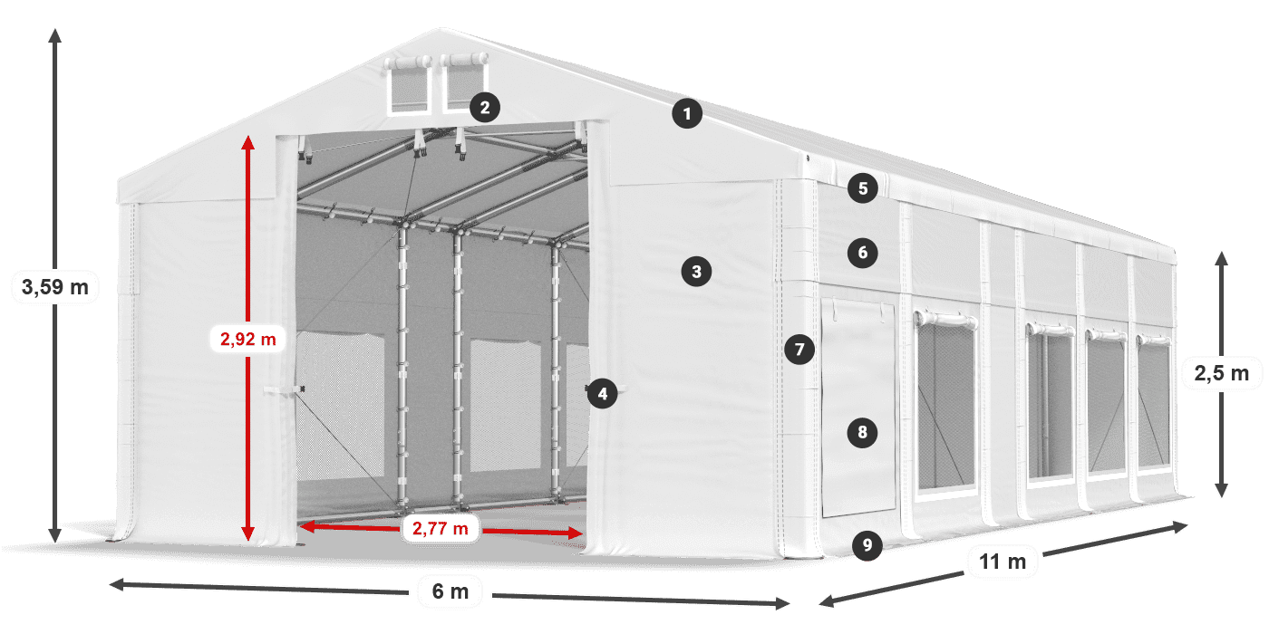 Střecha: MS 580 PVC Stěny: SD M 500 PVC 2,5 m legenda