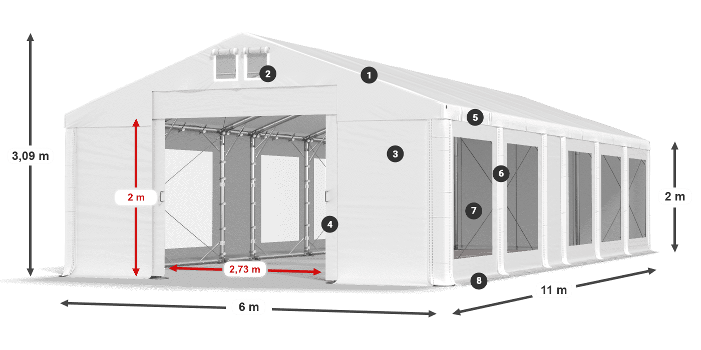 Střecha: FR 620 PVC Stěny: MS 580 PVC 2m legenda
