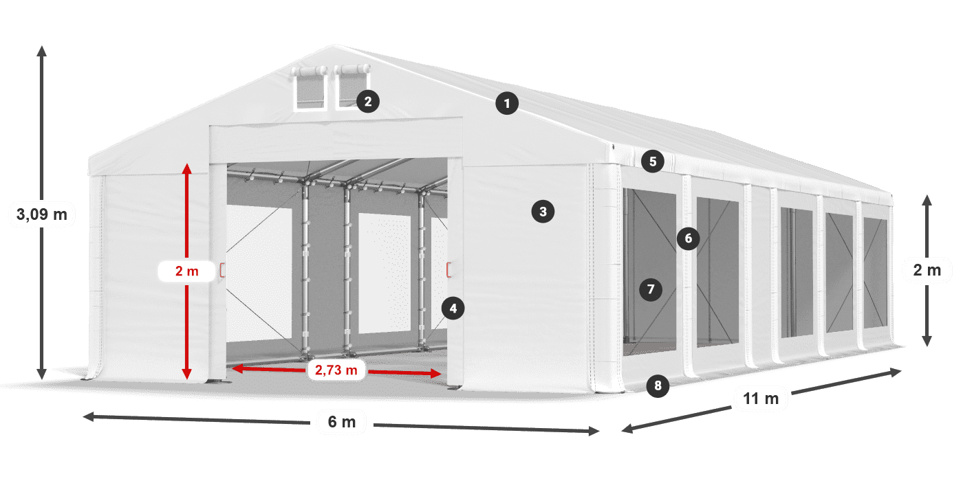 Střecha: FR 620 PVC Stěny: MS 580 PVC 2m legenda