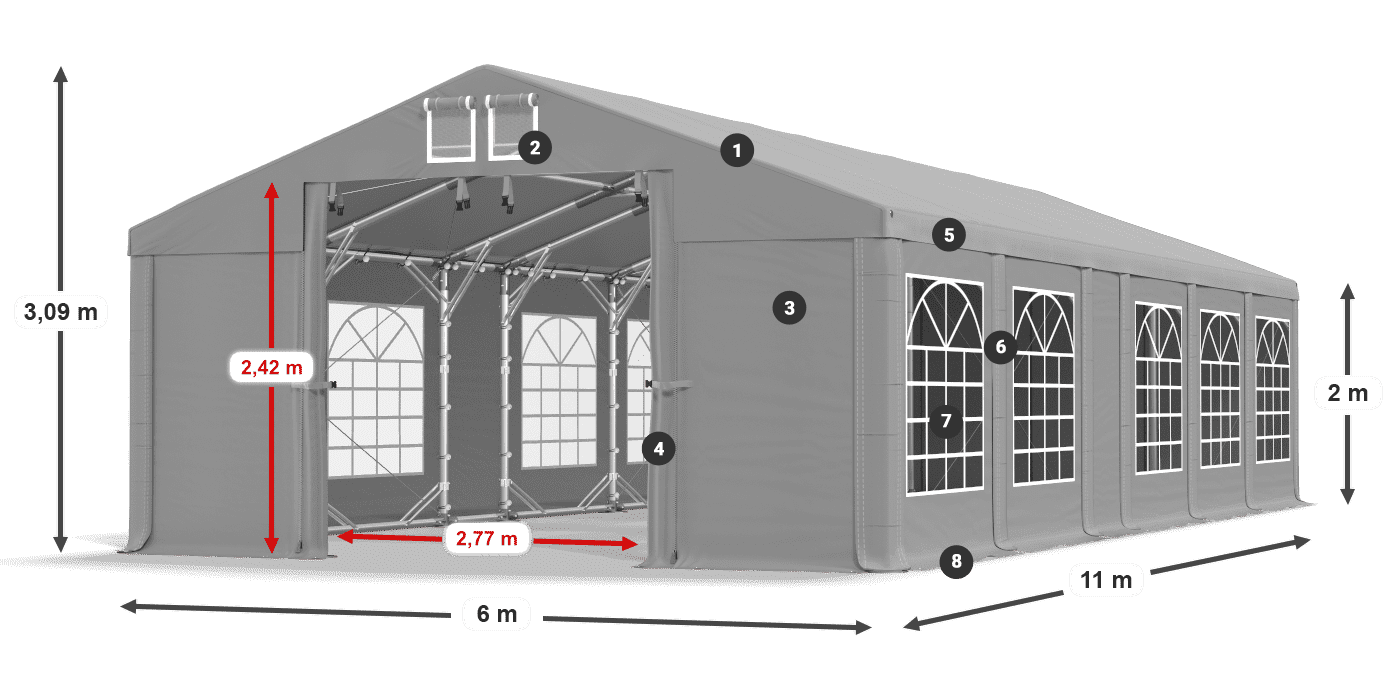 Střecha: FR 620 PVC Stěny: SD 500 PVC 2m legenda