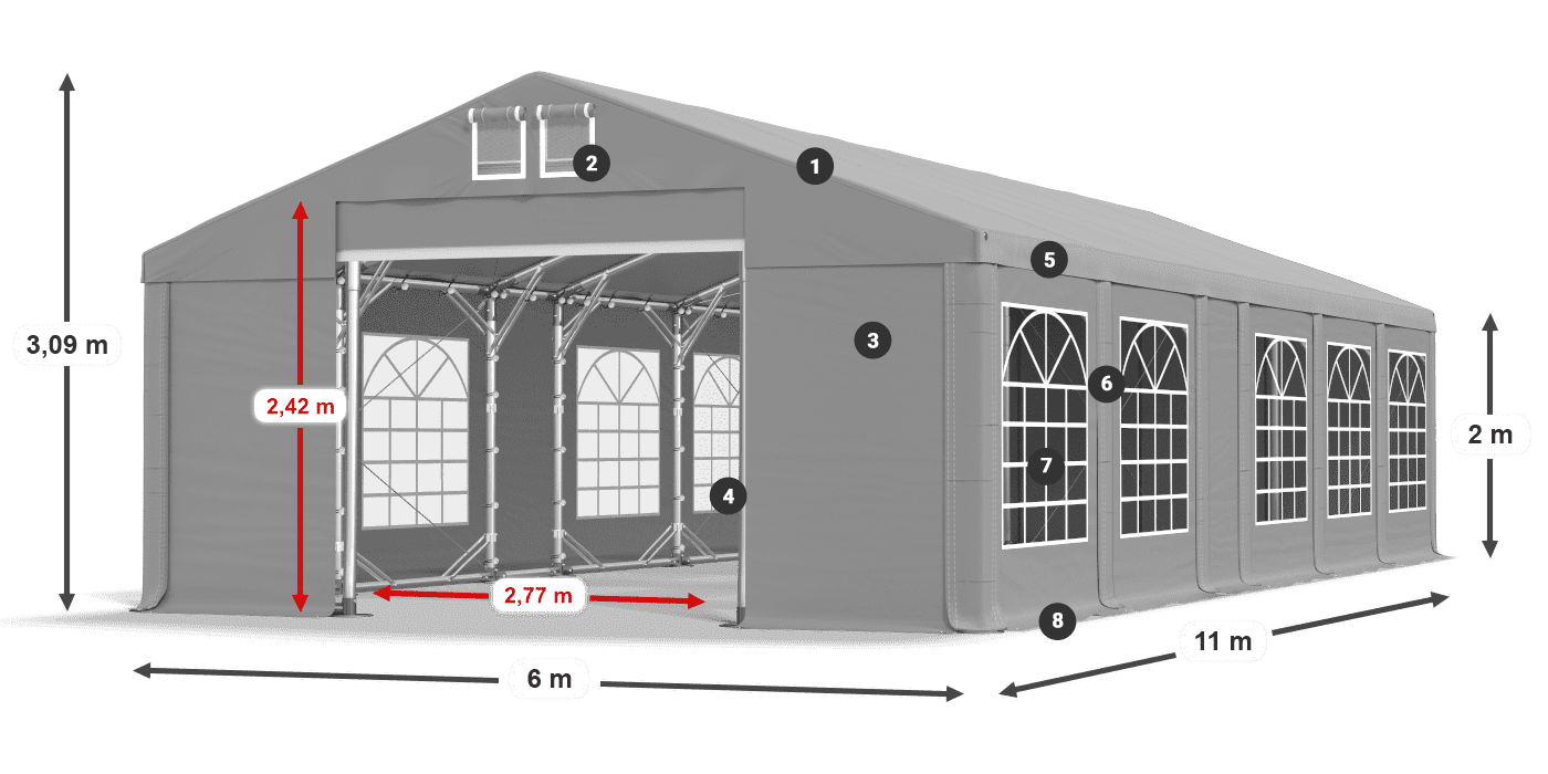 Střecha: FR 620 PVC Stěny: SD 500 PVC 2m legenda