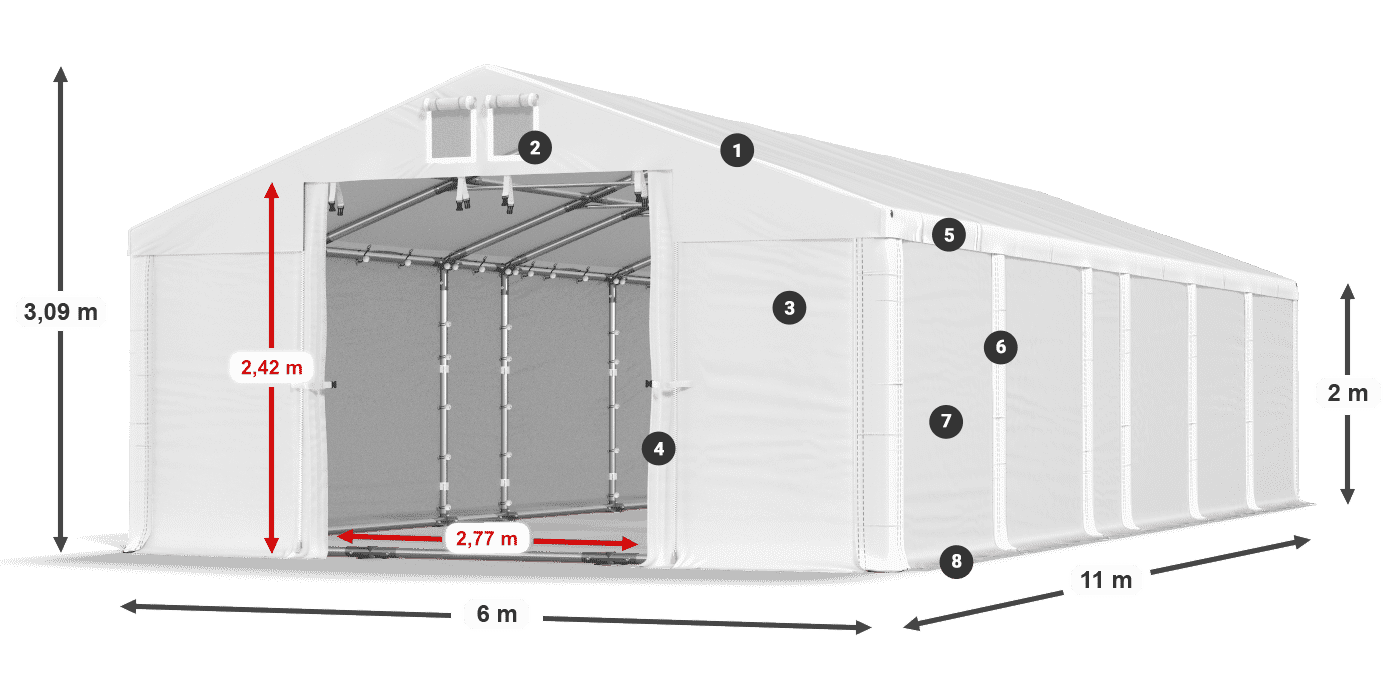 Střecha: FR 620 PVC Stěny: SD 500 PVC 2m legenda
