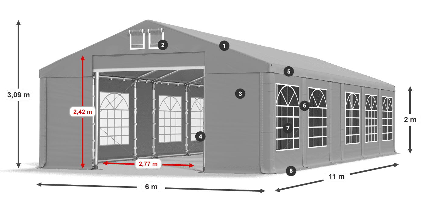 Střecha: FR 620 PVC Stěny: SD 500 PVC 2m legenda