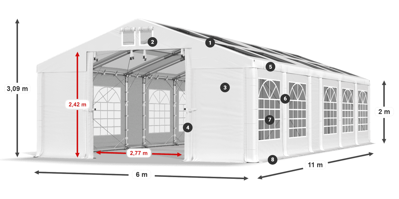 Střecha: MS T 580 PVC Stěny: FR 620 PVC 2m legenda
