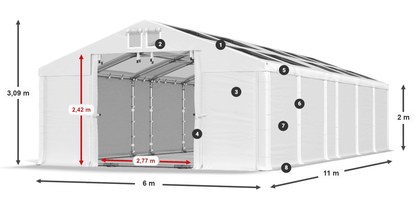 Střecha: MS T 580 PVC Stěny: FR 620 PVC 2m legenda