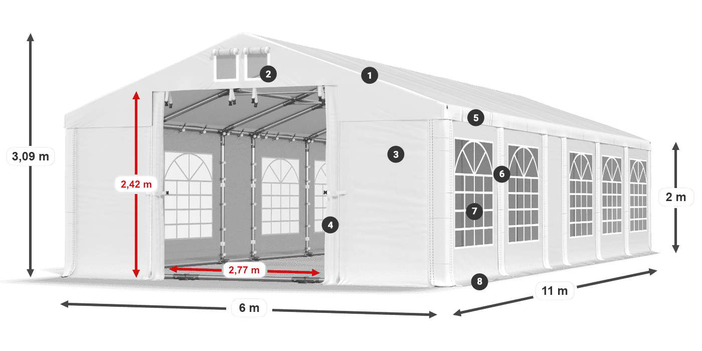 Střecha: MS 580 PVC Stěny: FR 620 PVC 2m legenda