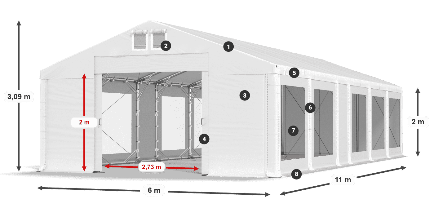 Střecha: MS 580 PVC Stěny: MS 580 PVC 2m legenda