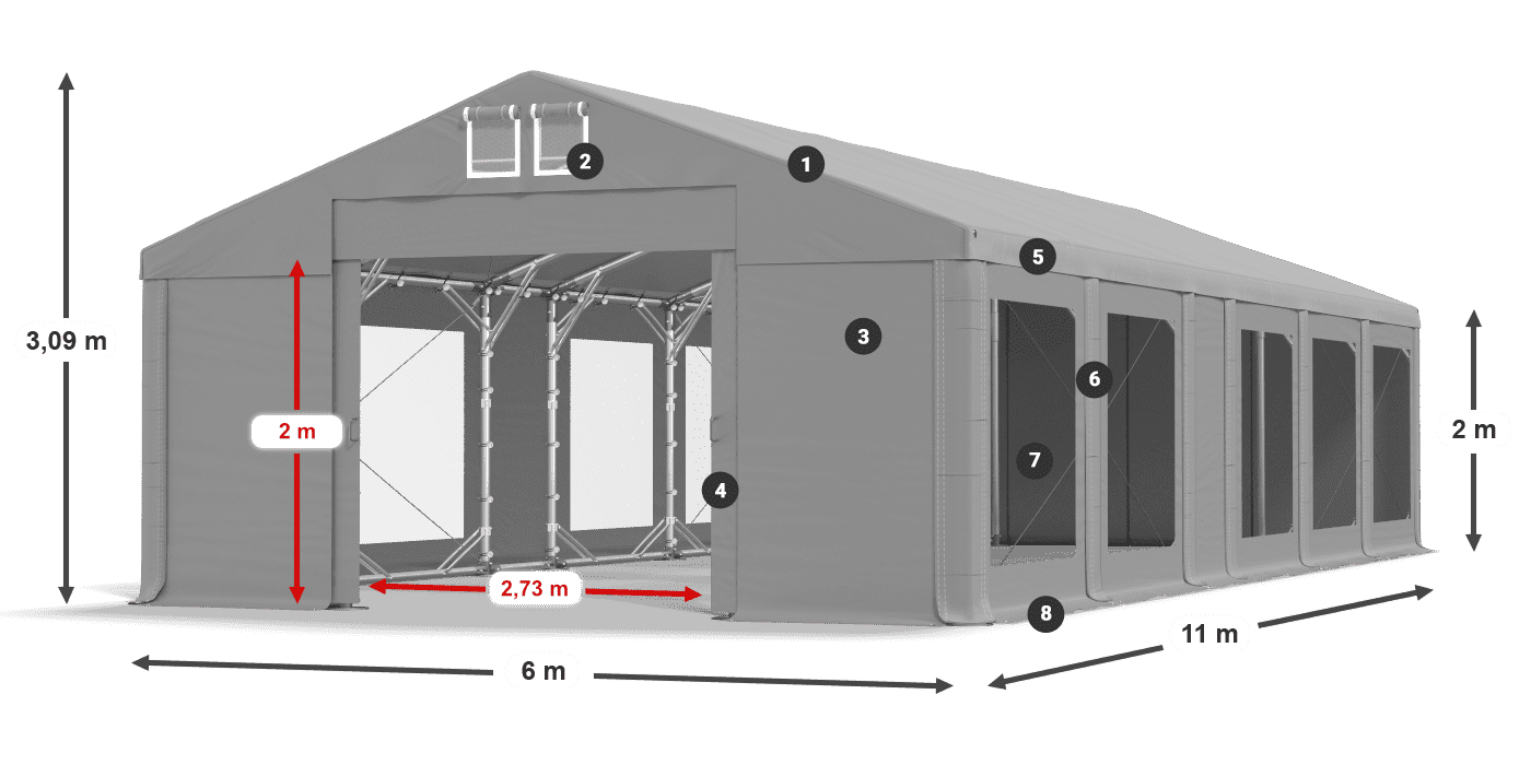 Střecha: MS 580 PVC Stěny: MS 580 PVC 2m legenda