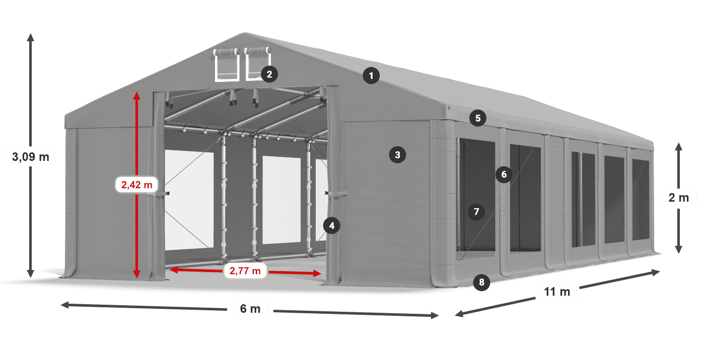Střecha: MS 580 PVC Stěny: MS 580 PVC 2m legenda