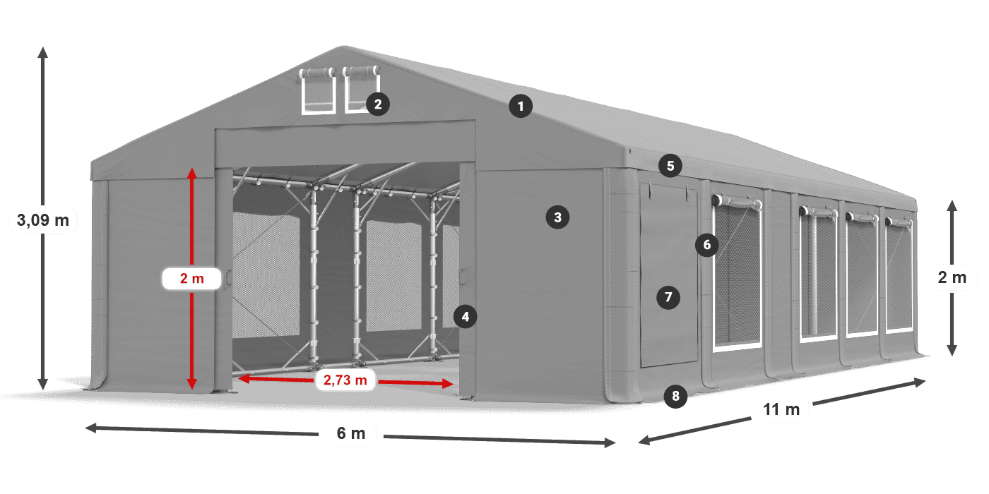 Střecha: MS 580 PVC Stěny: SD M 500 PVC 2m legenda