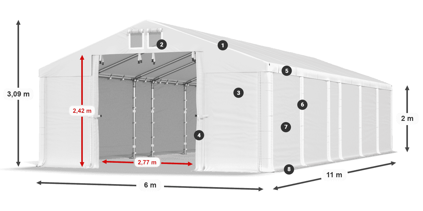 Střecha: MS 580 PVC Stěny: SD 500 PVC 2m legenda