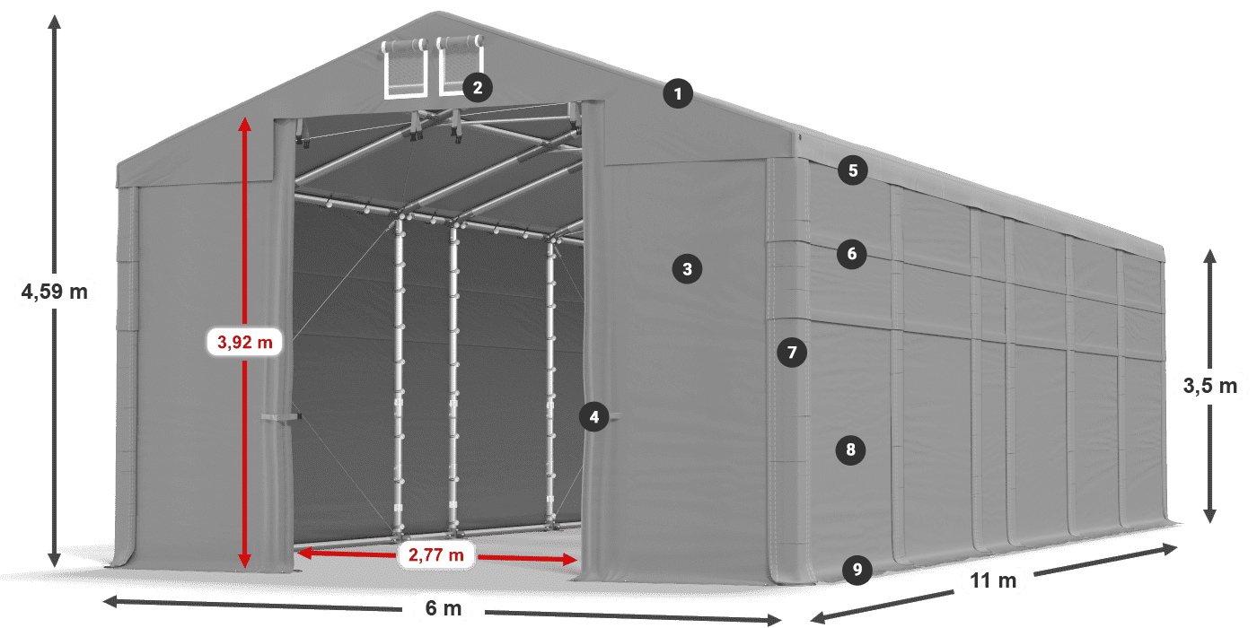 Střecha: FR 620 PVC Stěny: SD 500 PVC 3,5m legenda