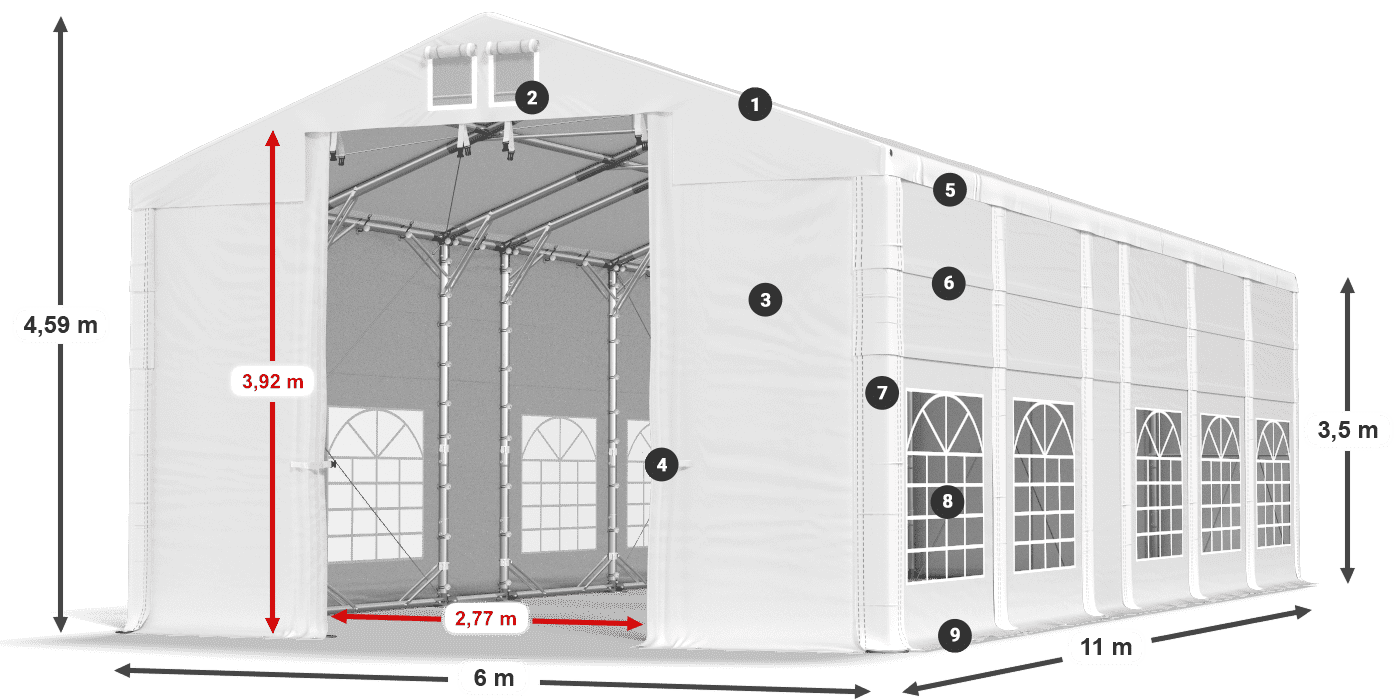 Střecha: MS 580 PVC Stěny: FR 620 PVC 3,5m legenda