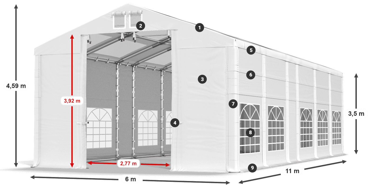 Střecha: MS T 580 PVC Stěny: FR 620 PVC 2,5 m legenda