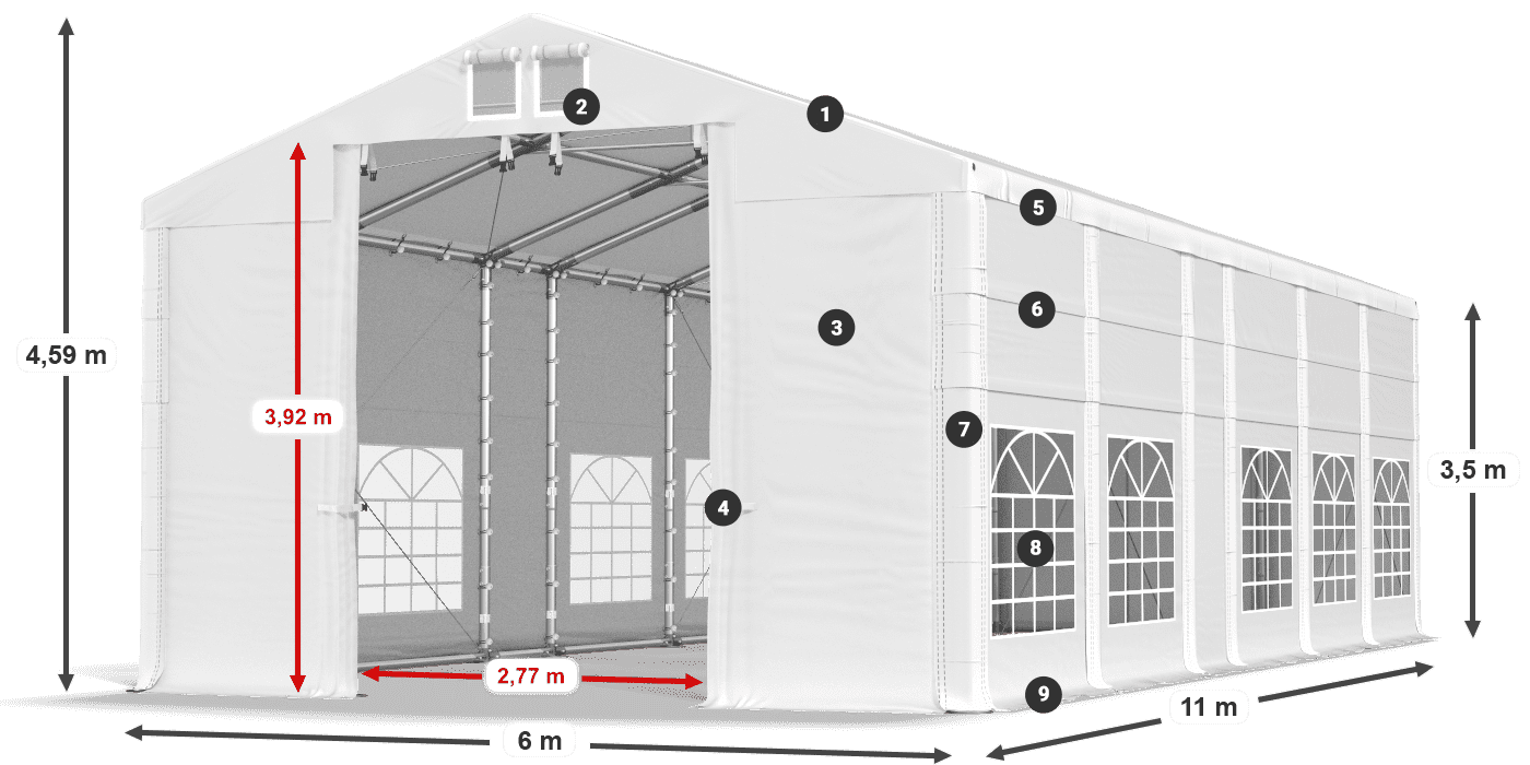 Střecha: MS 580 PVC Stěny: FR 620 PVC 3,5m legenda