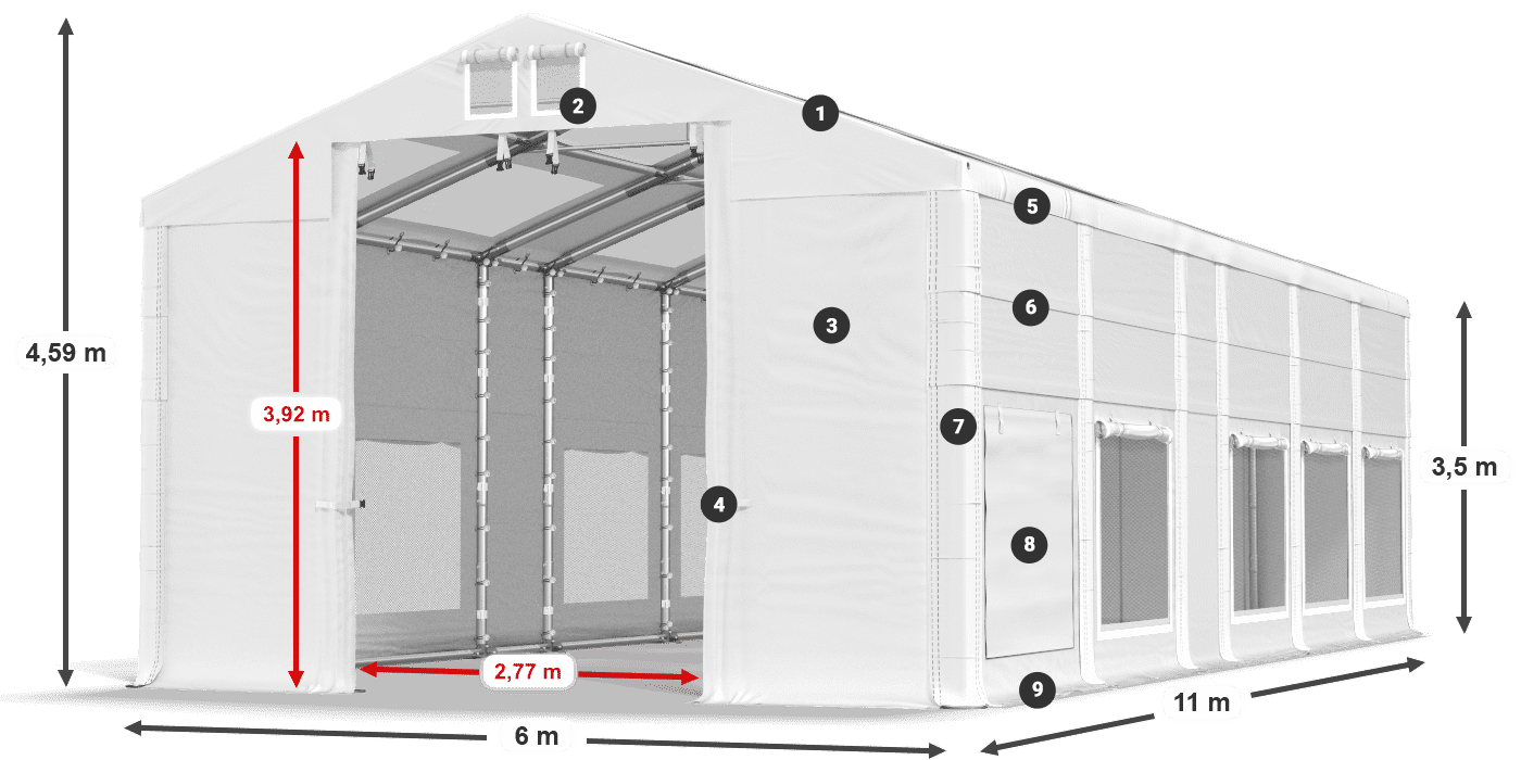 Střecha: MS T 580 PVC Stěny: SD M 500 PVC 2,5 m legenda