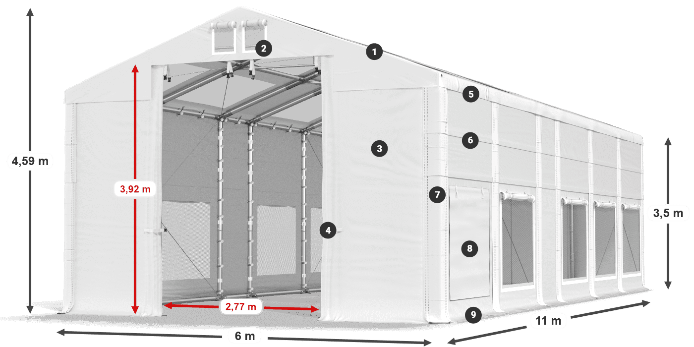 Střecha: MS T 580 PVC Stěny: SD M 500 PVC 2,5 m legenda