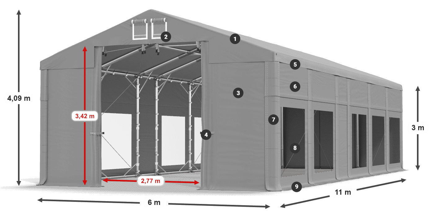 Střecha: FR 620 PVC Stěny: MS 580 PVC 3m legenda