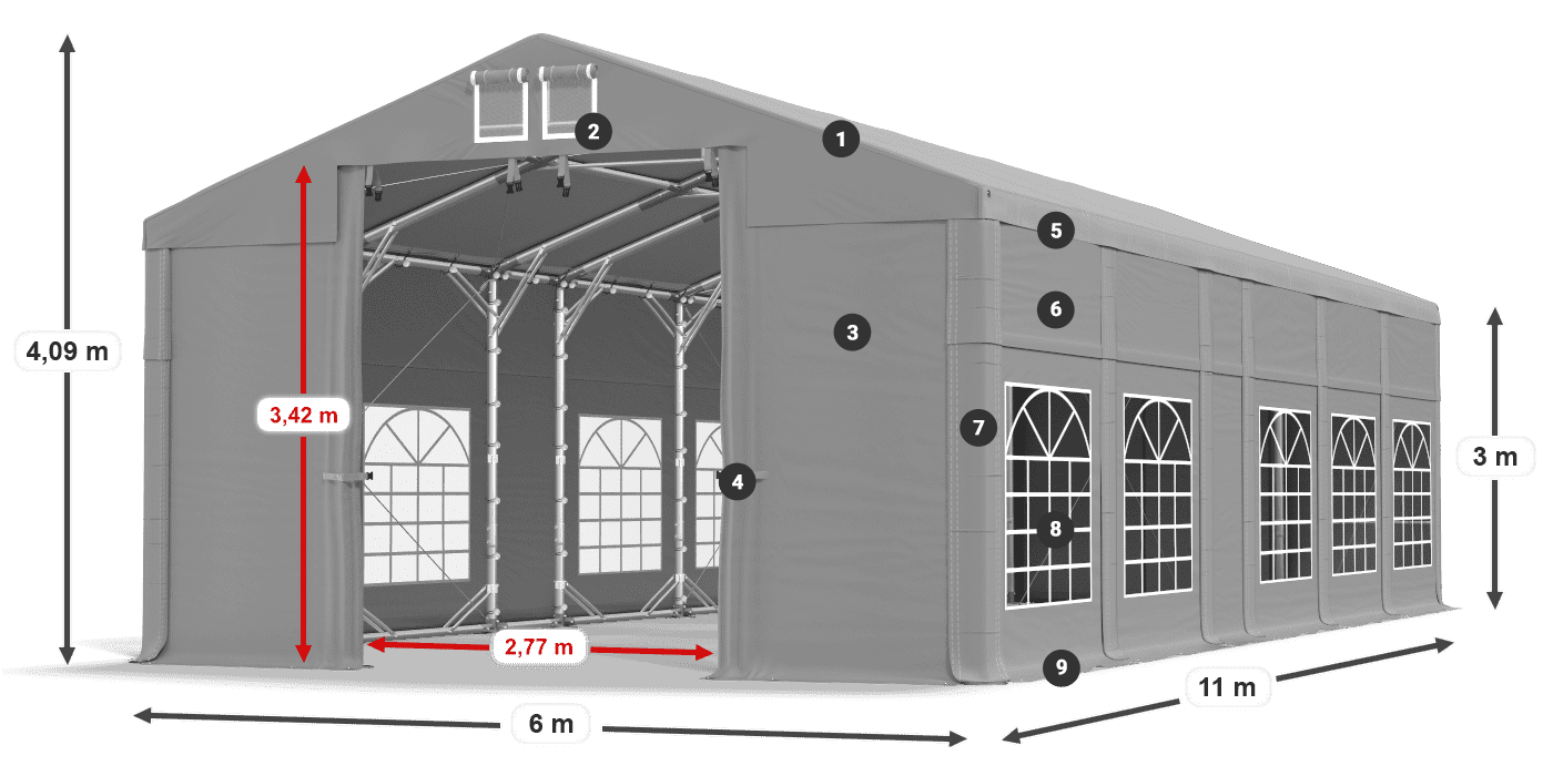 Střecha: FR 620 PVC Stěny: SD 500 PVC 3m legenda