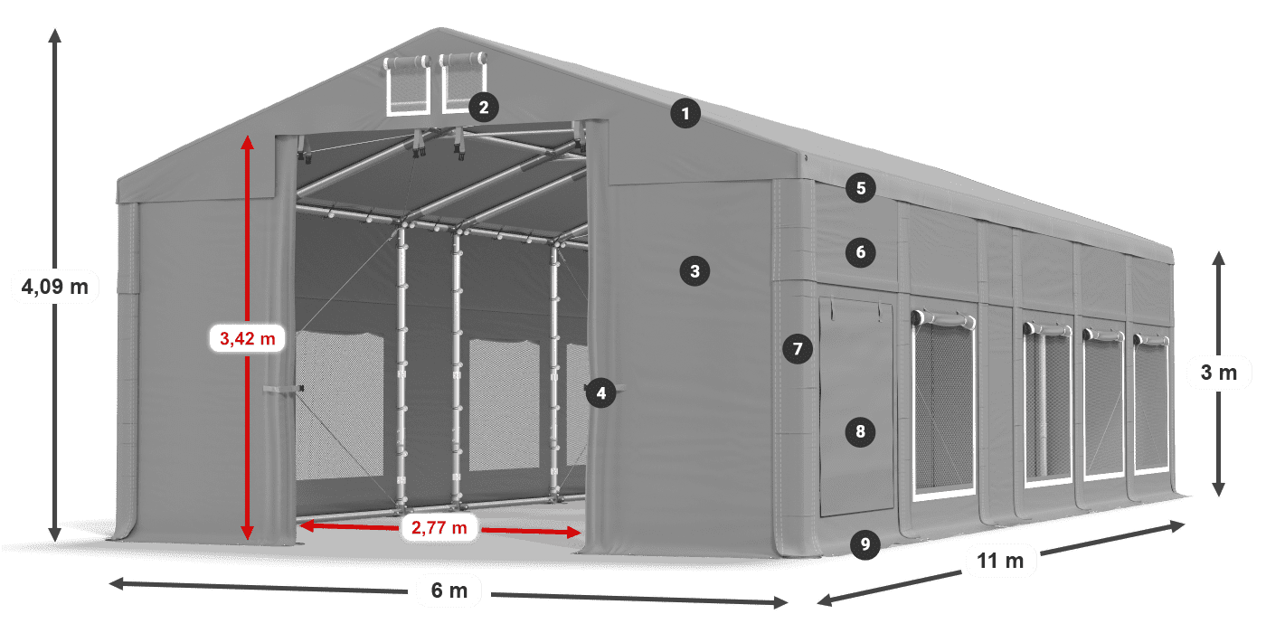 Střecha: FR 620 PVC Stěny: SD 500 PVC 3m legenda