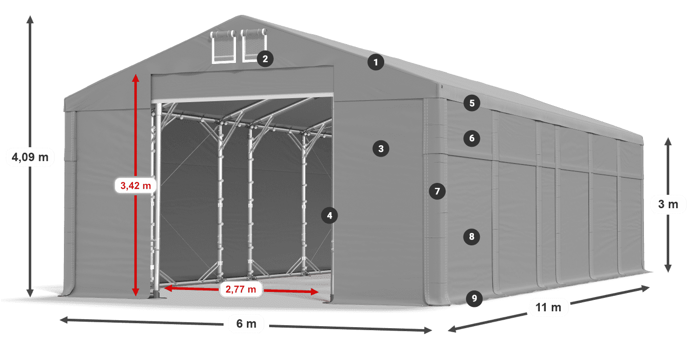 Střecha: MS 580 PVC Stěny: SD 500 PVC 3m legenda