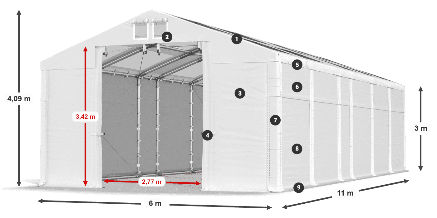 Střecha: MS T 580 PVC Stěny: SD 500 PVC 3m legenda