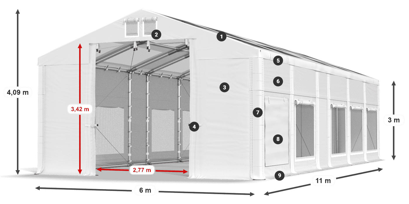 Střecha: MS T 580 PVC Stěny: SD M 500 PVC 3m legenda