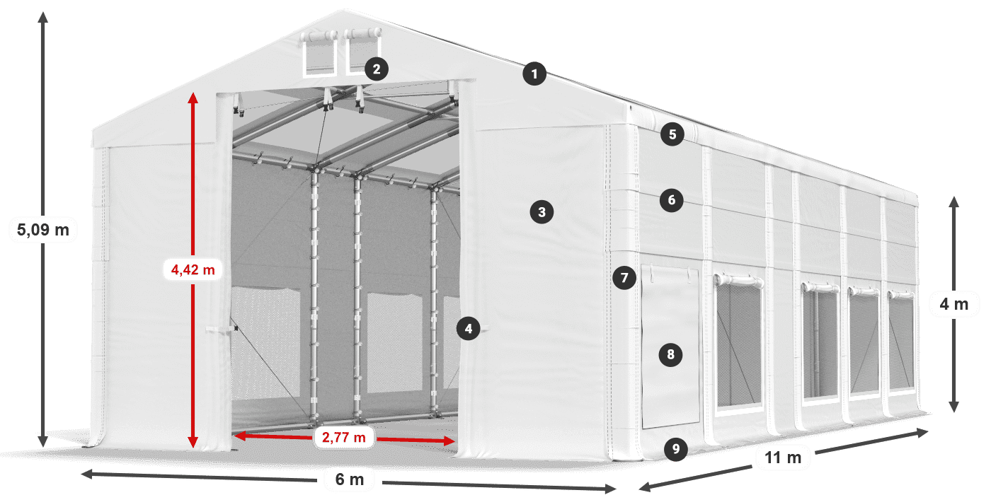 Střecha: MS T 580 PVC Stěny: SD M 500 PVC 4m legenda